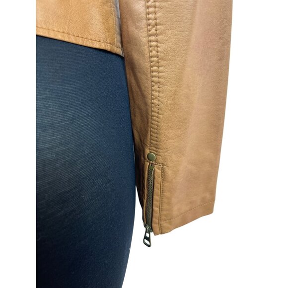 TCEC Women Tan Leather Jacket With Leopard Print Lining Szize M - Picture 7 of 10